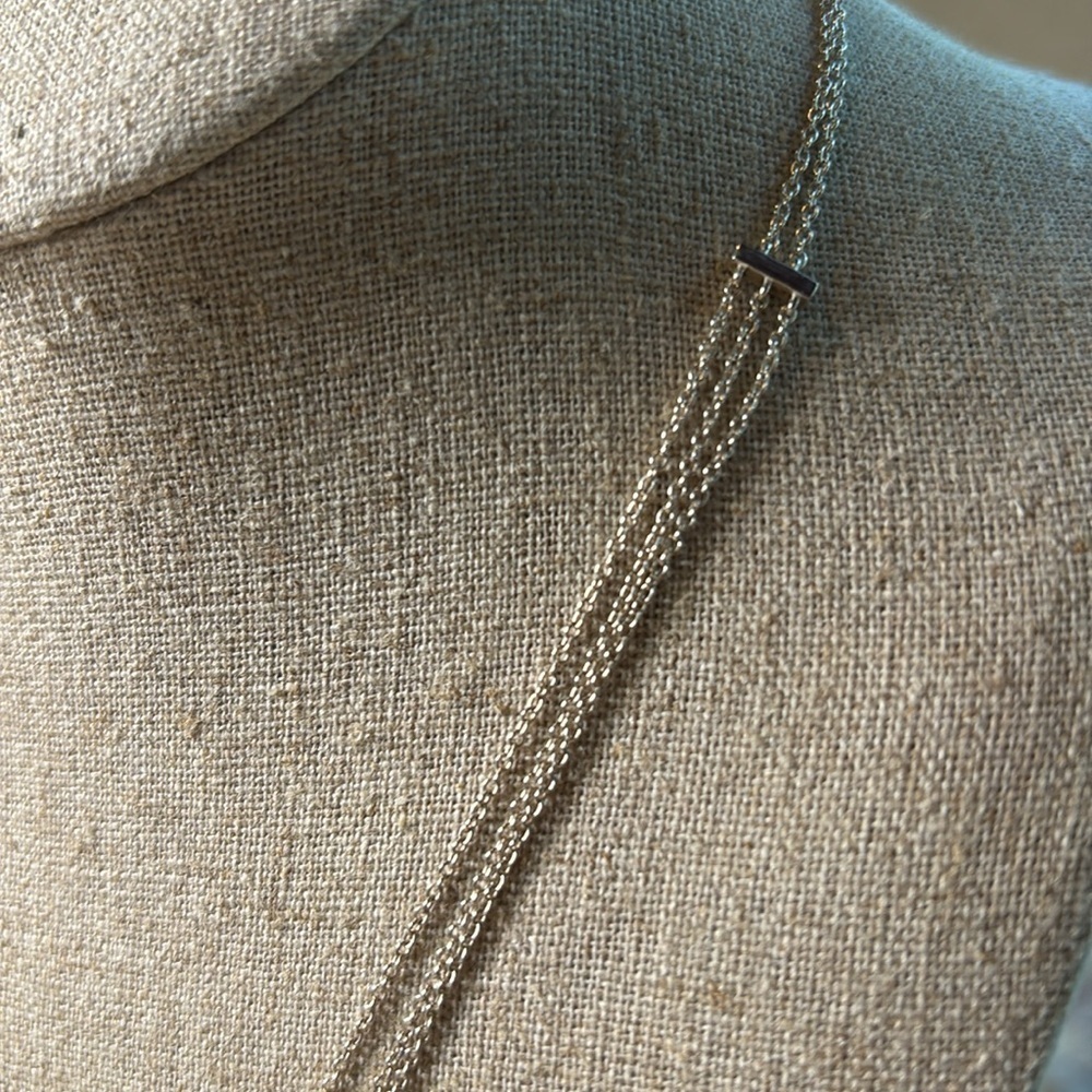 Sterling silver layered necklace with rhinestones and bar accents - Picture 4 of 8